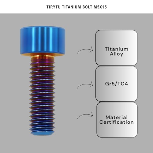 Image of Titanium Bolts M5x15, Burnt Blue, 6PC | Lightweight Hex Socket Screws, MTB /Road Bike /Motorcycle, Corrosion Resistant, Marine Grade Fasteners