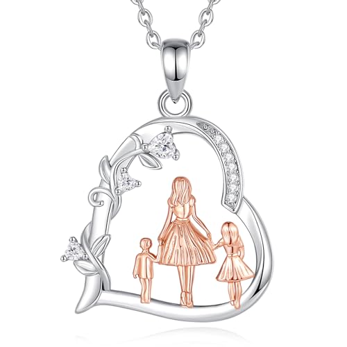EUDORA Harmony Ball Collar para Madre y Familia, Plata de Ley 925, Colgante Amor de Corazón, Joyería de Mamá de Hija Hijo, Original Día Regalo para Abuela Esposa, 45CM