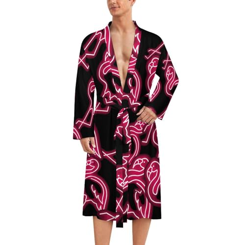 Flamingo Neon Mens Robe Long-sleeve Bathrobe Lightweight Nightgown Sleepwear for Spa Shower