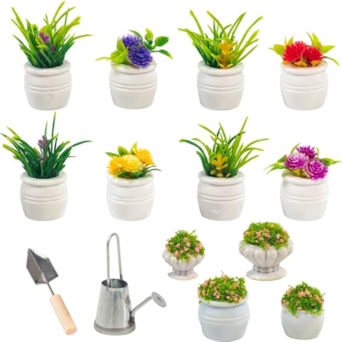 SAMCAMI Miniature Dollhouse Accessories, Mini Plants for 1 12 Scale Dollhouse, Miniature Fairy Garden Accessories, 14 Pieces (No.1)