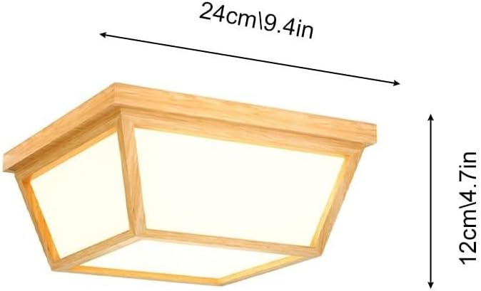Japanese-Style Wood Ceiling Light, Acrylic Ceiling Lamp E27 Lighting Fixtures Close to Ceiling Light Square Design for Bedroom, Kitchen, Laundry Room, Entryway, Hallway