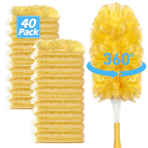 Image of Heavy Duty Duster Refills for Swiffer Duster (40 Count) | 360 Unscented Disposable Multisurface Dusters with 1 Handle- for Home, Blinds, Fans & Corners, Yellow