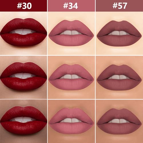 Image of evpct 3Pcs Dark Red Nuetral Mauve Red Brown Matte Lip Liner & Liquid Lipstick Stain Makeup Set for Women, Lip Liner Long Lasting Waterproof Smudge Proof, Longwear Lips Stick Makeup 24 hours originale