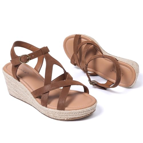 Image of Luoika Women's Wide Width Wedge Sandals, Platform Ankle Strap Open Toe Espadrille Wedge Pump Heel Women's Sandals Concise Casual Summer Shoes.