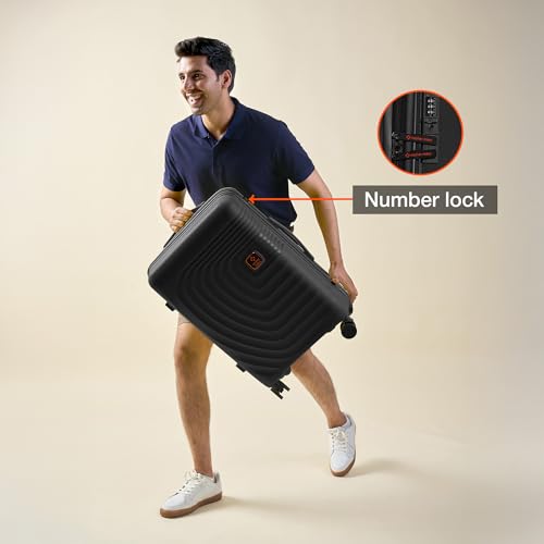 Image of Nasher Miles Polypropylene Boston Hard-Sided Polypropylene Luggage Set of 2 Black 8 Spinner Wheel Trolley Bag | Suitcase (55 & 65 Cm), Small, Medium