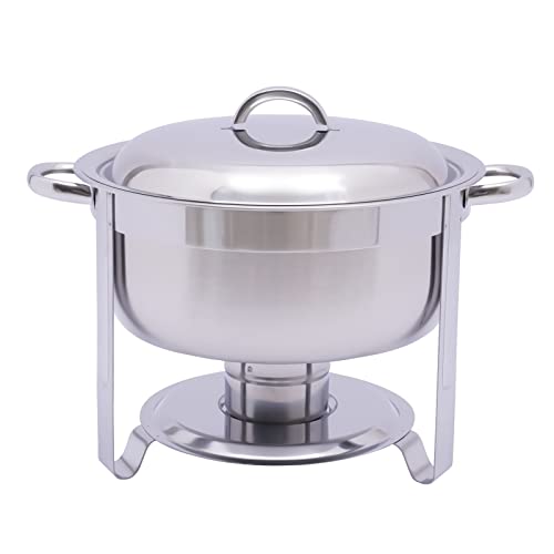 Chafing Dish, contenitore rotondo in acciaio inox, con coperchio, per servire e servire e scaldavivande da 5 litri, per buffet catering party