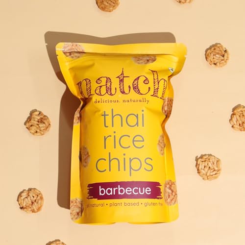 Image of Natch Thai Sticky Rice Chips pack, Healthy Snacks 100% natural with or Trans Fats, Vegan & Gluten Free, Low Calorie Healthy Chips for Adults & Kids with Low, 100g, Barbecue
