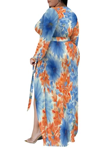 Image of PinkPatty Women's Plus Size Long Sleeve Maxi Dress Casual V Neck Slit Tie Waist Wrap Dresses for Party Cocktail