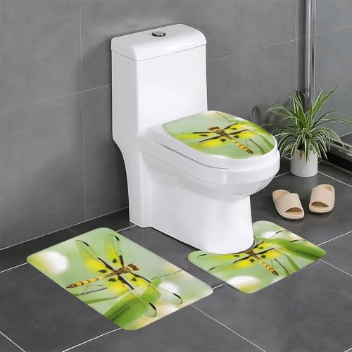 Tapis de bain absorbant jaune ensemble de 3 tapis motif libellule - 2