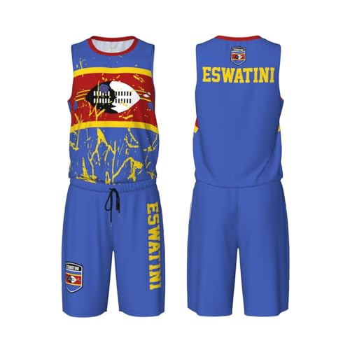 Eswatini Flag Grain (1) Basketball Jersey Uniform Suit for Men Adults Training Athletic Set