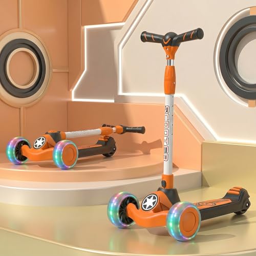 Image of StarAndDaisy Kids Kick Scooter for 3+ Year, kick Scooter for Kids, Skating Scooter with Light Up LED Wheels, Adjustable Handle Height, Foldable 3 Wheel Skate Scooter for Boys Girls 3-12 Years