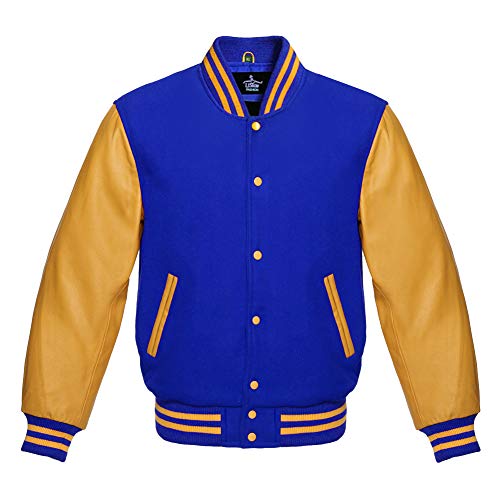 Men's Varsity Baseball Letterman Premium Wool Royal Blue & Genuine Yellow Gold Leather Sleeves jackets
