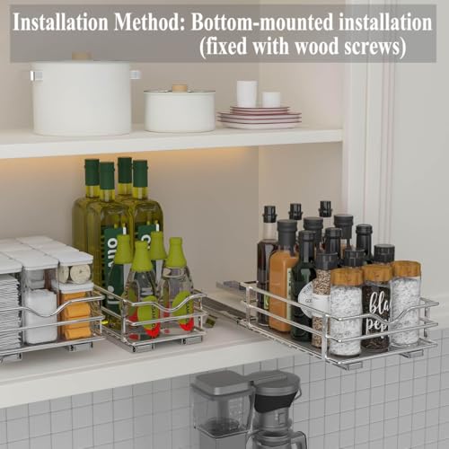 OCG 2 Tier Pull Out Spice Rack Organizer（8.3" W x 10.4" D） for Cabinet, Slide Out Seasoning Organizer Fits Spices, Sauces, Cans etc by OCG - Image 2