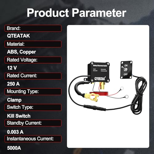 Image of 12V 250A Battery Disconnect Switch Kill Switch | 15A 250VAC ON /Off Toggle Switch with Panel for Car Truck RV, 9.84 FT Cable, to Prevent Battery Drain, Pre-Wired