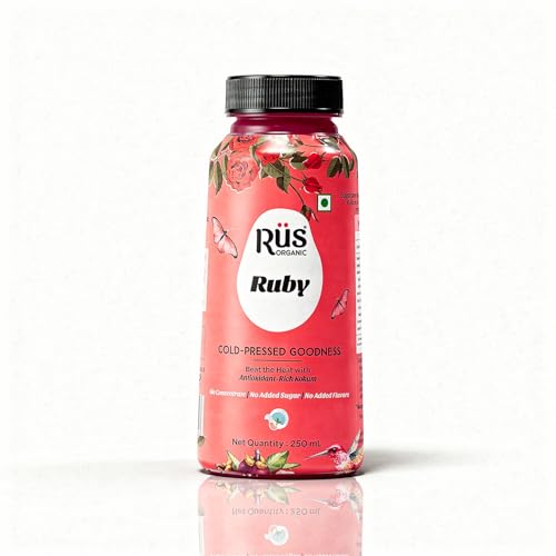Image of Rus Organic Ruby Juice | Pomegranate Fruit + Kokum Juice Without Sugar | Pack of 8 (250ml Each) | Natural, No Added Preservative | Cold Pressed | Immunity Support
