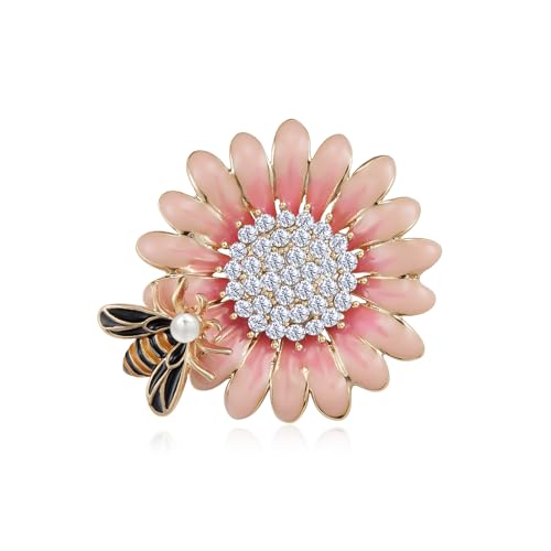 Image of YOQUCOL Sunflower Honeybee Bee Brooch Pin with Bright Austrian Cubic Zirconia Crystal For Women