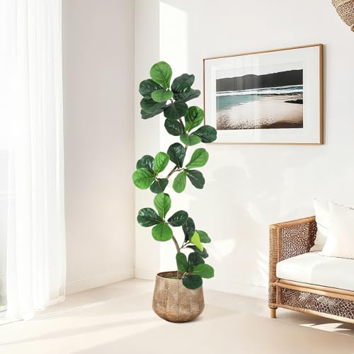 GarveeHome Fiddle Leaf Fig Artificial Tree with White Planter,5 ft Faux Plants Indoor with Moss...