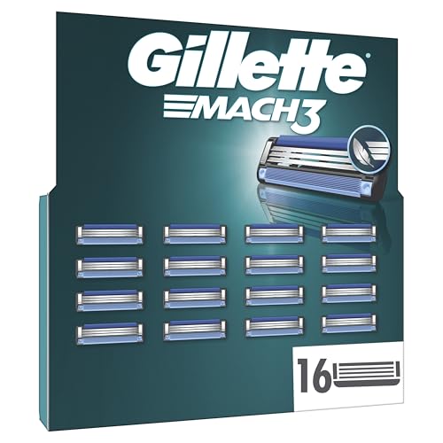 Gillette Mach3 Base Razor for Men 16 Razor Blade Refills with Lubrication Strip for a Smooth Glide
