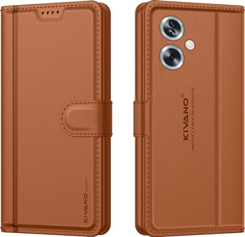 Image of KIVANO LUXE Compatible for Oppo A79 5G Luxury Handmade Leather Magnetic Flip Folio Case | Card Holder & Kickstand | Slim Protective Cover | Unisex - Brown