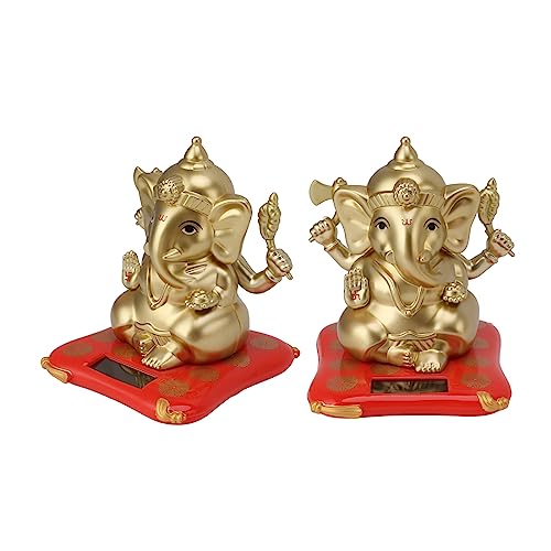 Zerone Solar Powered Ganesha Elephant God Statue for Car Dashboard, Decoration, Relaxing with Vivid Design (Gold)