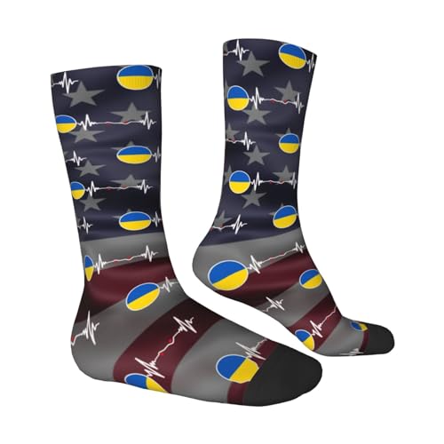 Ukraine Flag Heartbeat Ukrainian Pride Adult Polyester Crew Socks Breathable Moisture-Wicking Athletic Running Gym73