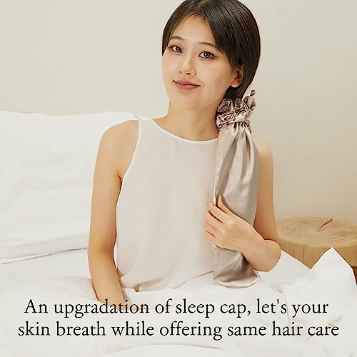 Image of LILYSILK 100% Silk Bonnet for Sleeping & Daily Usage, 2-in-1 Silk Hair Ties with Silk Scrunchies for Long and Curly Hair Elastic Adjustable for Women Ladies and Girls Bright Coffee