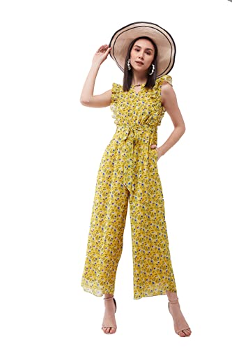 Miss Chase Multicolored- Base- Yellow Round neck Sleeveless Floral Wide Leg Regular Jumpsuit (MCAW21D04-90-224