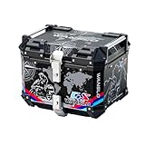 Wanslo 45L 55L Motorcycle Top Case Tail Box thick Aluminum Sports Graffiti Style Waterproof Trunk luggage Top Box Helmet Box with Security Lock （black） (45L)