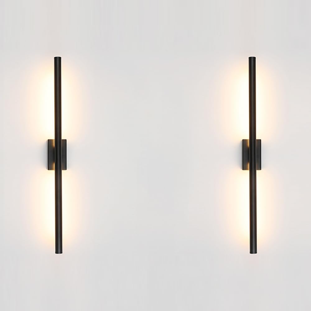 Only Suitable for Small Junction Box Hardwired Minimalist Dimmable Black Tube Linear Wall Sconce 24 Inch Mirror Vanity Light for Bathroom Living Room Bedroom Corridor (2 Pack, 24'', Black, Dimmable) 24 Inch Suitable for Small Junction Box Only 2X Hardwired Black Sconce