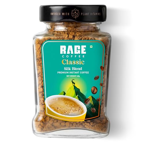 Rage Coffee Premium Silk Blend Classic Coffee Powder - 60g | Fuel Your Day with Plant-Based Vitamin Instant Coffee Powder for Enhanced Fitness, Energy, and Focus | Hot and Cold Coffee