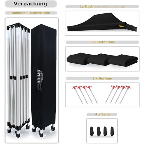 Economic Star Faltpavillon Wasserdicht mit 3 Seitenteile +8 Partyzelt Heringe + Schutzhülse für Rennzelt, UV-Schutz 50+ Pop-Up Marktzelt (3x4,5, Schwarz)