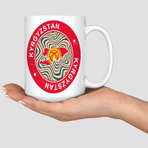 Wodevor Mug Kirghizistan blanc drapeau patriotique en céramique couleur patriotique tasse à café drôle bureau tasse blanc brillant tasse Halloween fiançailles cadeau pour maman senior citoyens 445,2 g