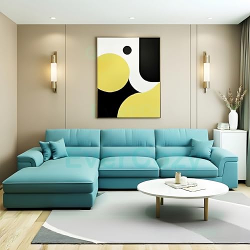 Image of Italino 4 Seater Luxurious L Shape Fabric Sofa Set (Left Side Lounger, Aqua Blue) | 3 to 4 Person Wooden Corner Sofa Couch for Living Room Bedroom Home Hall Furniture