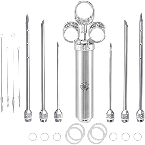 GRILL SERGEANT Professional Meat Injector, Marinade Syringe Set, Forever Guarantee, Zippered Storage & Travel Case, 304 Stainless Steel, No Aluminum, 6 Needles, 2.5 oz Capacity, 4 Cleaning Brushes Cover
