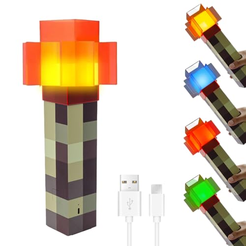 Dhqkqg LED Fackel Wandlampe, Wall Fackel Nachtlicht mit Rot Fackel Stil, USB wiederaufladbar für Nachttischlampe, 4 Farben, Ton und Licht Flamme Nachahmen, Geschenk für Gamer (B-4 Color)