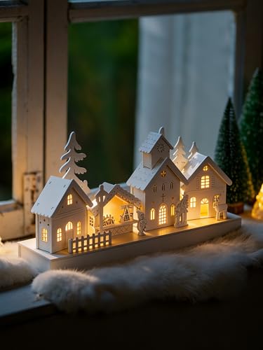 Romadedi Weihnachtsdeko Innen Holz Lichthaus: Led Weiß Weihnachtsdorf...