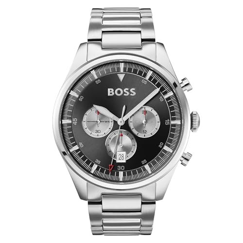 BOSS Pioneer Herren Uhr analog Quarzwerk mit Edelstahl Armband 1513712