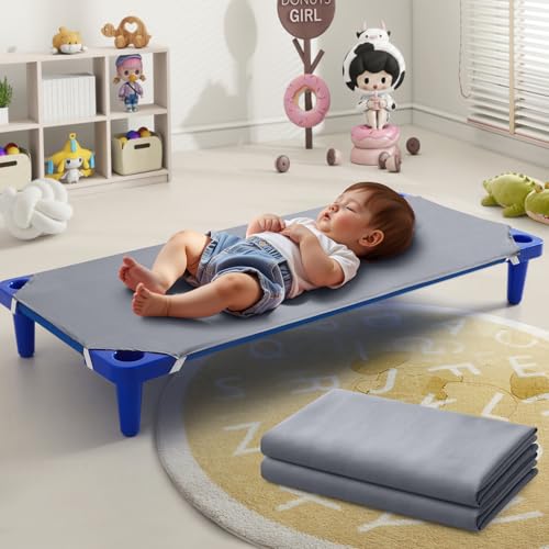 Image of Horbaunal 2 Pack Grey Cot Sheets for Daycare, 23 inch x 51 inch | Daycare Cot Sheets, Microfiber Fitted Cot Cover, for Preschool Kids Nap Time, Daycare Essentials