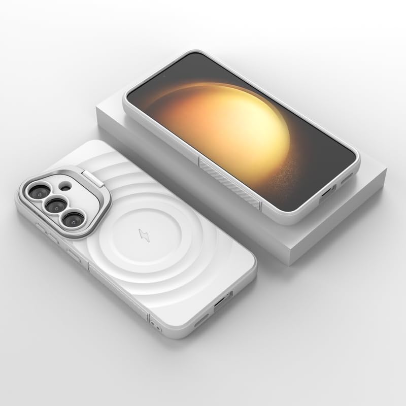 Image of LuxuryKase Shockproof Case for Samsung Galaxy S25 Plus | Ripple Pattern | Camera Protection | Inner Velvet Fabric Lining | Protective Cover with Enhanced Grip & Wireless Charging Support - White