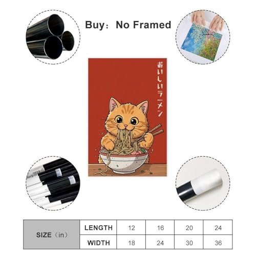 Tableau chat ramen toile de qualité supérieure 50x76cm