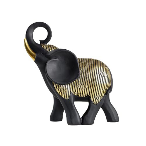 Figura decorativa de elefante negro y dorado 8.66x7.87x2.76 in