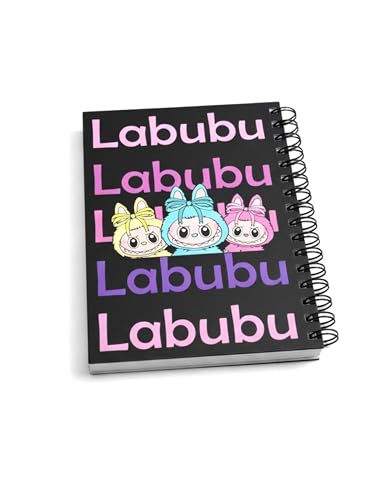 Image of LABUBU Black Cute Spiral Diary - A5 Notebook for Kids Girls | Aesthetic Journal Book with Ruled 200 Pages | 80 GSM | Small Notebook Diary for School | Journaling Diaries | Notes & Gift
