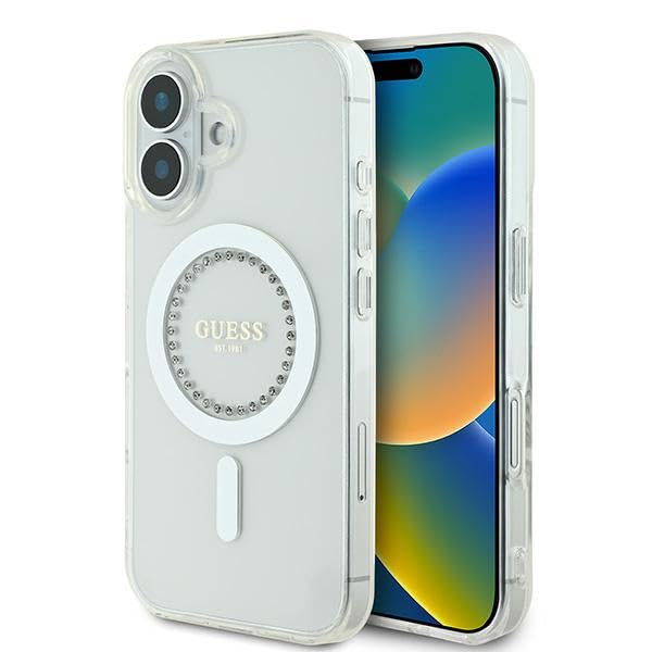 CG Mobile Guess GUHMP16MPFTDTEH Coque pour iPhone 16 Plus 6,7" Blanc Rigide Strass IML