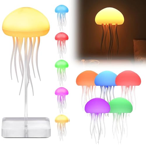 RuiDay Lampe Meduse, Veilleuse Méduse Dégradé RGB avec Jambes Dansantes, Jellyfish Lamp Sans Fil Rechargeable pour Chambre et Salon (Commande Vocale + Socle)