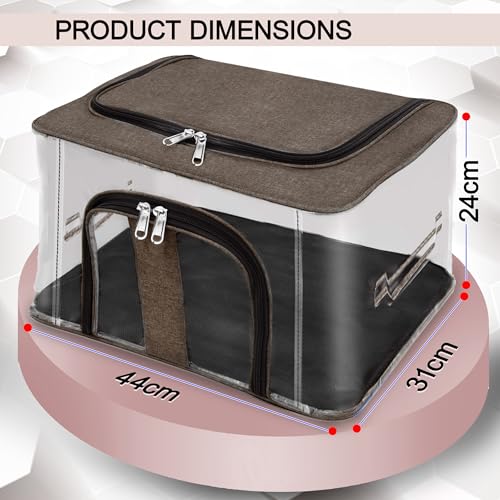 Image of Storite 2 Pack Nylon 33 L PVC Transparent Moisture Proof Storage box for Clothes Closet Wardrobe Organizer for Clothes Saree Bags with Carry Handle (Brown, 44L x 31W x 24H cm)