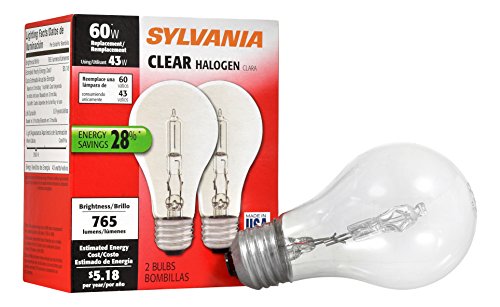 SYLVANIA General Lighting 52550 Halogen Bulb Clear A19, 43 watt, Pack of 2, 2 Count