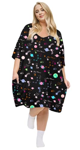 KFUBUO Plus Size Nightgowns for Women V-Neck Sleep Tshirts Dress Pjs Lounge Short Sleeves Sleepwear With Pocket Fit S-5XL