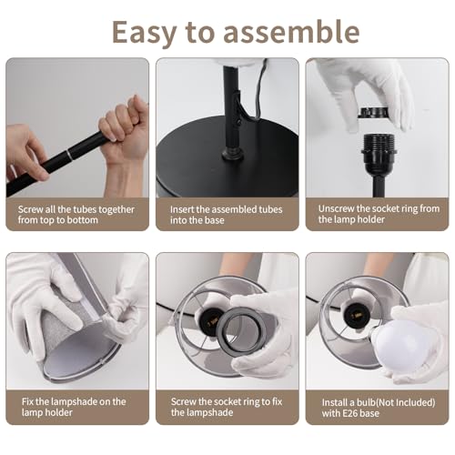 Image of FRIDEKO HOME Floor Lamp with Grey Shade, Simple Design with Foot Pedal Switch, Small Tall Lamps for Living Room Bedroom Office, Corner Floor Stand Light with Black Pole Lamp (No Bulb /No Remote)