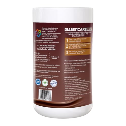 Image of Pro360 DiabetiCare Pro Nutritional Diabetic Protein Food Supplement Powder to Manage Diabetes and Blood Glucose for Adults (Men & Women) - 200gm Jar (Chocolate)