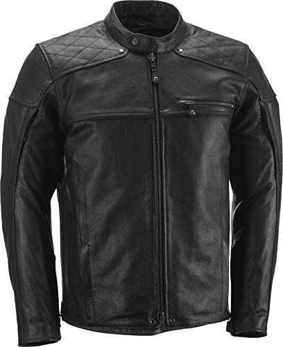 HIGHWAY 21 Gasser Jacket, Vintage Black Leather Apparel for Men, Windproof, Waterproof, and Breathable Riding Gear